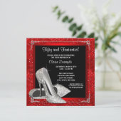 赤エレガントグリッターハイヒールバースデーパーティー 招待状 (スタンド正面)