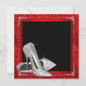 赤エレガントグリッターハイヒールバースデーパーティー 招待状 (裏面)