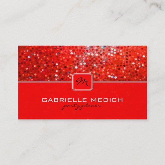 赤エレガントグリッターパーティープランナー名刺 名刺 (正面)