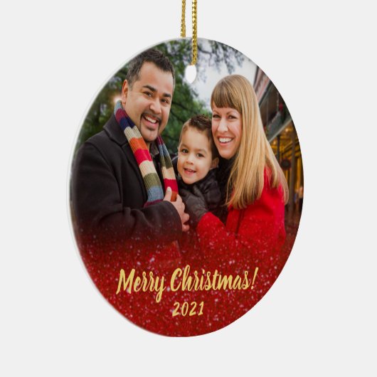 赤エレガントグリッターファミリー2写真クリスマス セラミックオーナメント (右)