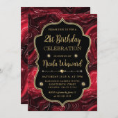 赤エレガントグリッター層ヴィンテージフレーム誕生日 招待状 (正面/裏面)