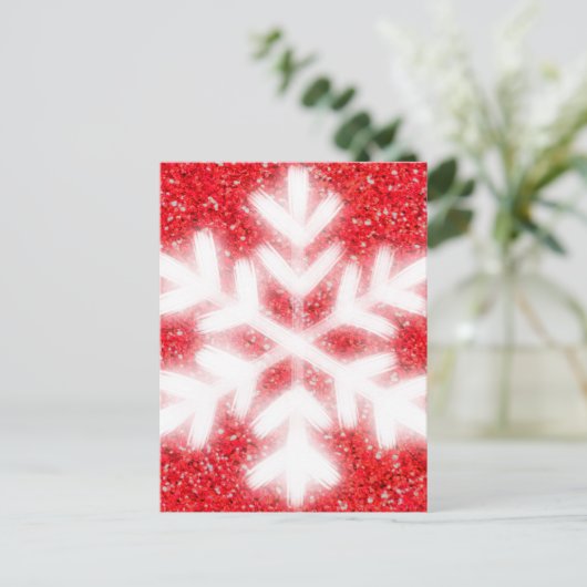 赤エレガントグリッター白スノーフレーク シーズンポストカード (スタンド正面)
