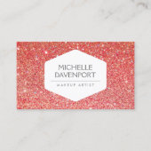 赤エレガントグリッター背景の白いエンブレム 名刺 (正面)