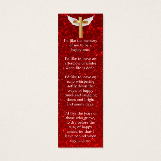 赤エレガントグリッター記念歌葬式ブックマーク (裏面)