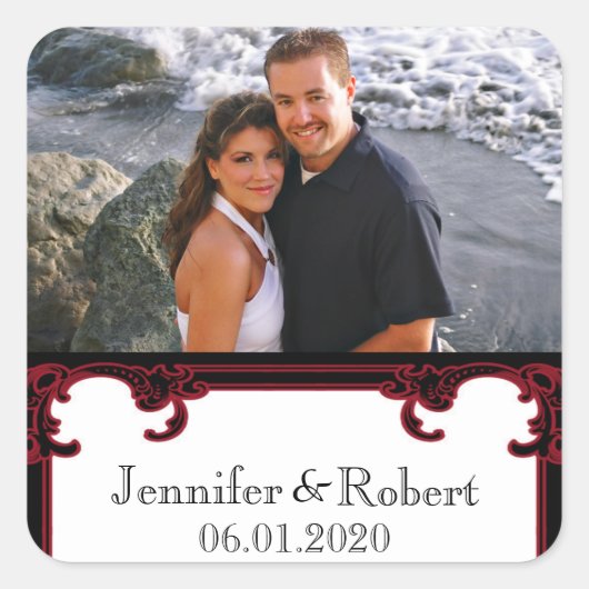 赤エレガントゴシック結婚枠 スクエアシール (正面)