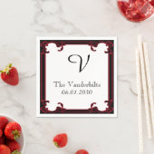 赤エレガントゴシックFrameモノグラム結婚ズ スタンダードカクテルナプキン (インサイチュ)