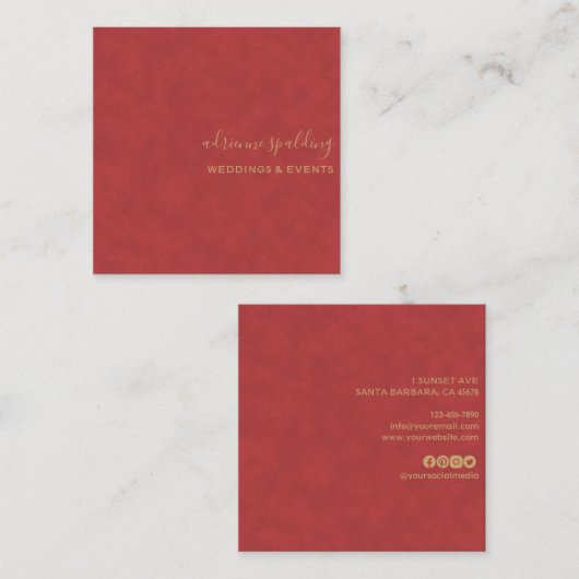 赤エレガントスエードレザーテクスチャプロフェッショナル スクエア名刺 (正面/裏面)