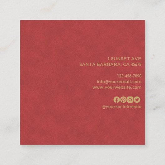 赤エレガントスエードレザーテクスチャプロフェッショナル スクエア名刺 (裏面)