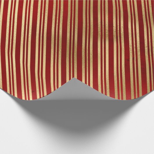 赤エレガントスタイリッシュと金ゴールドのクリスマスストライプ ラッピングペーパー (角)