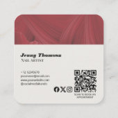 赤エレガントスタイリッシュ抽象芸術爪、 ネイルメイクアップ スクエア名刺 (裏面)