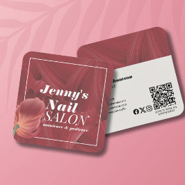 赤エレガントスタイリッシュ抽象芸術爪、 ネイルメイクアップ スクエア名刺