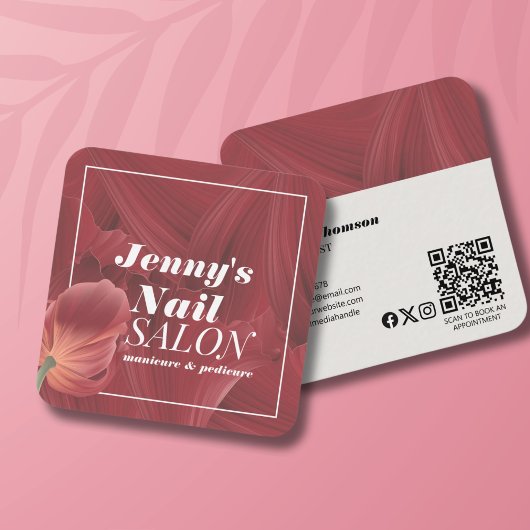 赤エレガントスタイリッシュ抽象芸術爪、 ネイルメイクアップ スクエア名刺