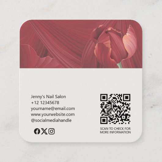 赤エレガントスタイリッシュ抽象芸術爪、 ネイルメイクアップ 割引カード (裏面)