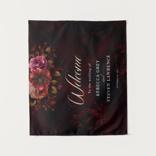 赤エレガントスタイリッシュ黒フローラ結婚歓迎 タペストリー (正面)