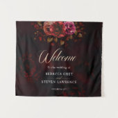 赤エレガントスタイリッシュ黒フローラ結婚歓迎 タペストリー (正面(横))