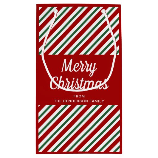 赤エレガントストライプクリスマス スモールペーパーバッグ (裏面)