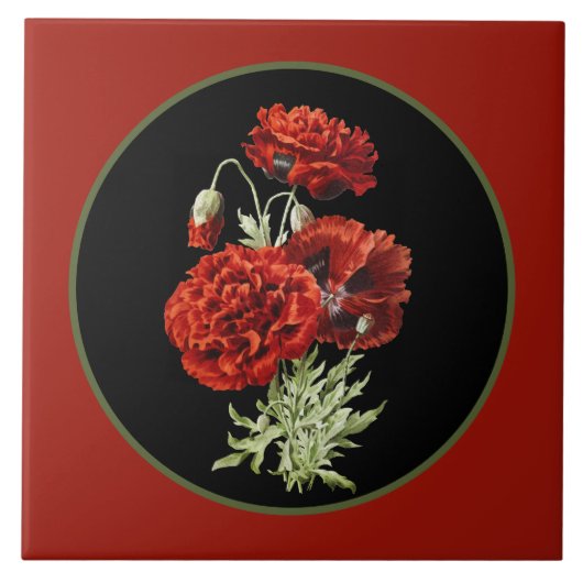 赤エレガントスペインのケシヴィンテージ タイル (正面)