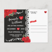 赤エレガントスペインのバラ&黒の日付を保存 案内ポストカード (裏面)