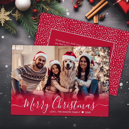 赤エレガントタイポグラフィスノーフレーク1写真クリスマス シーズンカード