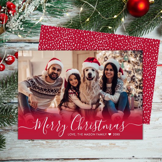 赤エレガントタイポグラフィスノーフレーク1写真クリスマス シーズンカード