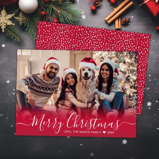 赤エレガントタイポグラフィスノーフレーク1写真クリスマス シーズンカード