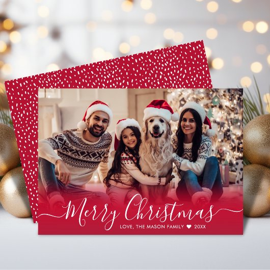 赤エレガントタイポグラフィスノーフレーク1写真クリスマス シーズンカード