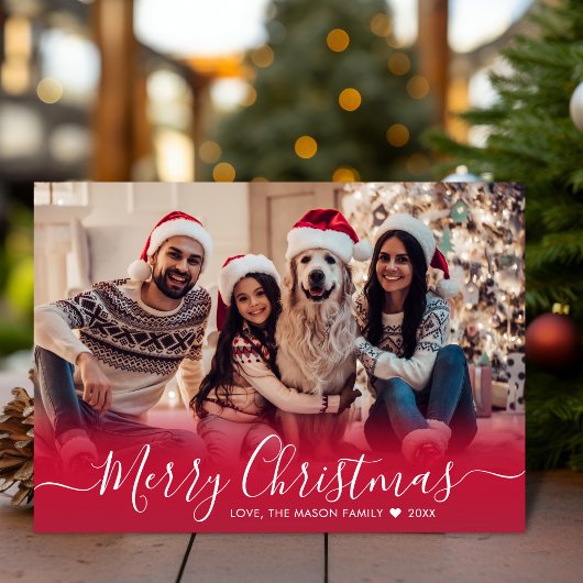 赤エレガントタイポグラフィスノーフレーク1写真クリスマス シーズンカード