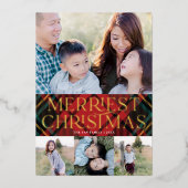 赤エレガントタータンチェッククリスマスフォト実在フォイルカード 箔シーズンカード (正面)