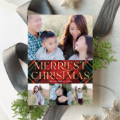 赤エレガントタータンチェッククリスマスフォト実在フォイルカード 箔シーズンカード