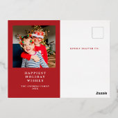 赤エレガントタータンチェッククリスマスフォト実在フォイルカード 箔シーズンポストカード (裏面)