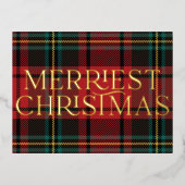 赤エレガントタータンチェッククリスマスフォト実在フォイルカード 箔シーズンポストカード (正面)