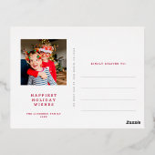 赤エレガントタータンチェッククリスマスフォト金ゴールド 箔シーズンポストカード (裏面)