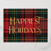 赤エレガントタータンチェッククリスマスフォト金ゴールド 箔シーズンポストカード (正面)
