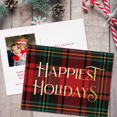 赤エレガントタータンチェッククリスマスフォト金ゴールド 箔シーズンポストカード