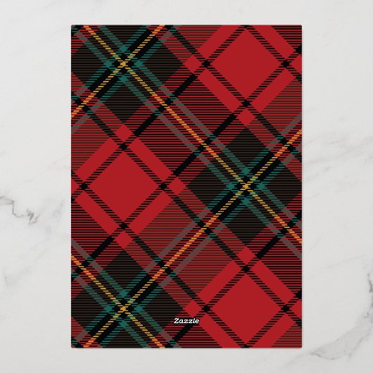 赤エレガントタータンチェッククリスマス数々の – 写真金ゴールド 箔シーズンカード (裏面)