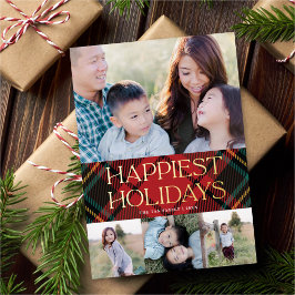 赤エレガントタータンチェッククリスマス数々の – 写真金ゴールド 箔シーズンカード