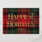 赤エレガントタータンチェッククリスマス非フォト金ゴールド 箔シーズンカード (正面)