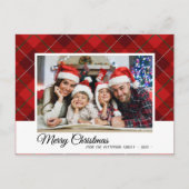 赤エレガントタータンチェックメリークリスマス家族の写真 ポストカード (正面)