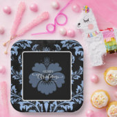 赤エレガントダマスククリスマスカスタム紙プレート ペーパープレート (パーティー)