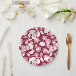 赤エレガントチューリップシルエットフローラルパターンII ペーパープレート