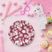 赤エレガントチューリップシルエットフローラルパターンII ペーパープレート (パーティー)