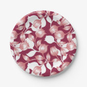 赤エレガントチューリップシルエットフローラルパターンII ペーパープレート (正面)