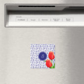 赤エレガントチューリップ春フローラブルーモノグラム等 マグネット (インサイチュ (食洗機))