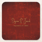 赤エレガントテクスチャ金ゴールド国のクリ素朴スマス スクエアペーパーコースター (正面)