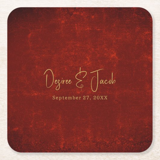 赤エレガントテクスチャ金ゴールド国のクリ素朴スマス スクエアペーパーコースター (正面)