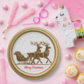 赤エレガントトナカイそり金ゴールド雪メリークリスマス ペーパープレート (パーティー)