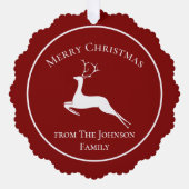 赤エレガントトナカイカスタムメリークリスマス オーナメントカード (正面)