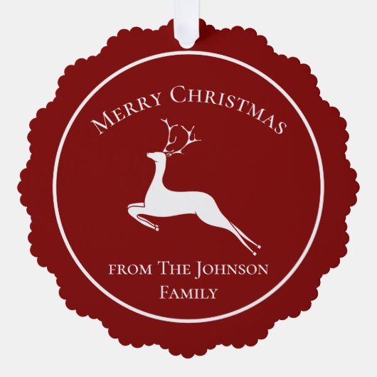 赤エレガントトナカイカスタムメリークリスマス オーナメントカード (正面)
