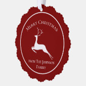 赤エレガントトナカイカスタムメリークリスマス オーナメントカード (左)