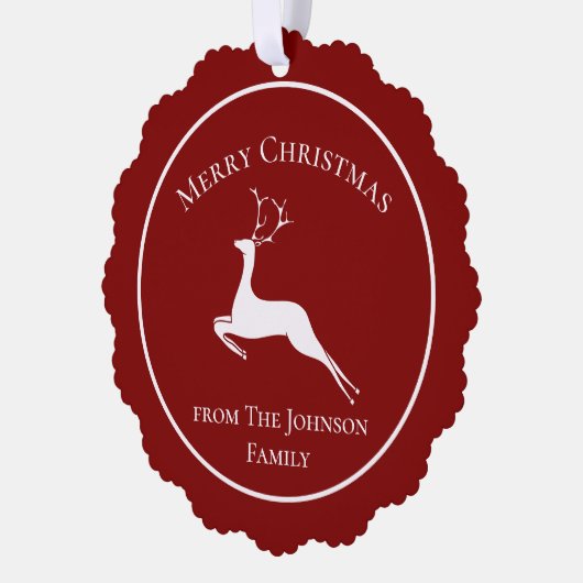 赤エレガントトナカイカスタムメリークリスマス オーナメントカード (左)